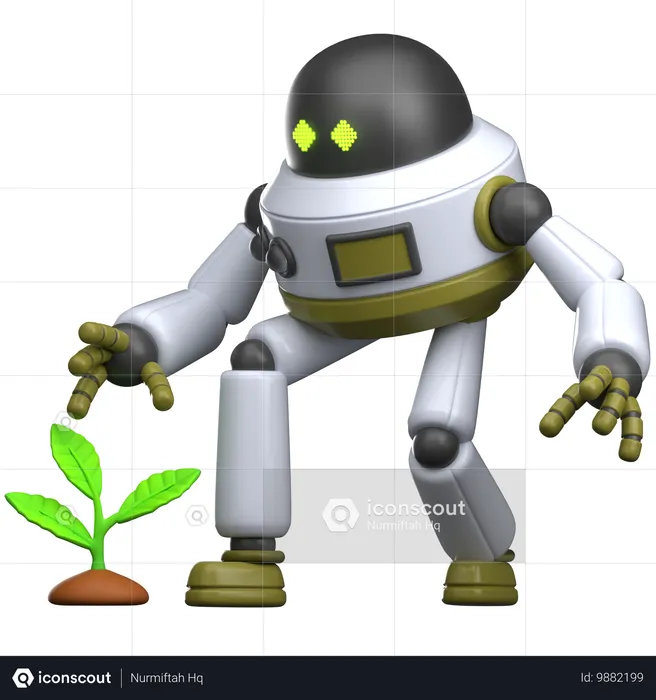 Robô plantando uma árvore  3D Illustration