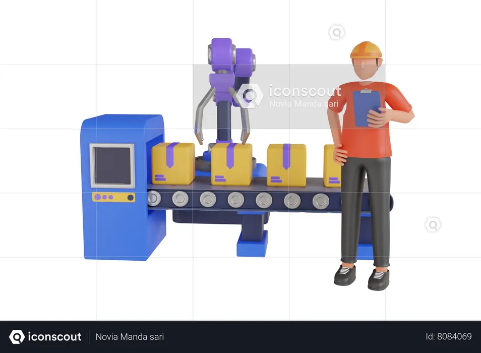 Robot Arm Production Line Factory  3D Illustration