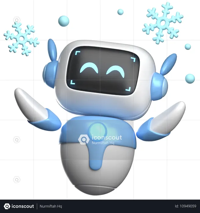 Robot avec des flocons de neige  3D Illustration