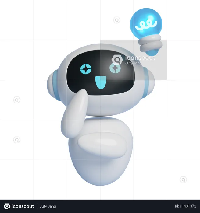 Robot Character With A Light Bulb Floating Above Its Head  3D Icon