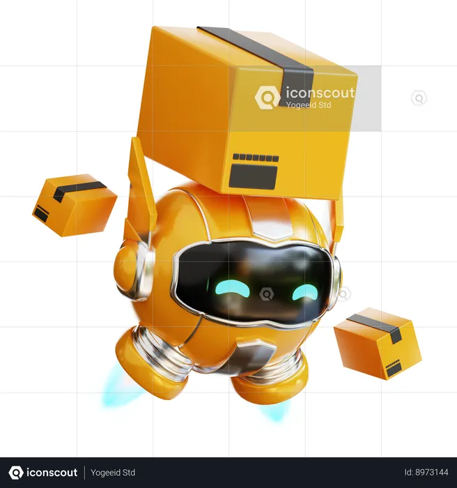 Robot Delivery Box  3D Illustration