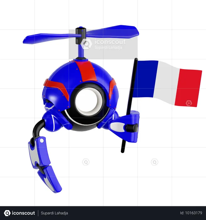 Robot Drone Holding French Flag  3D Icon