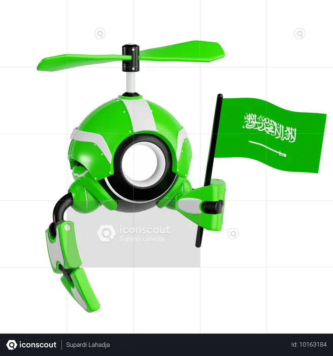 Robot Drone Holding Saudi Flag  3D Icon