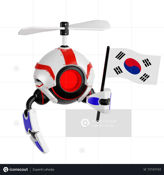 Robot Drone Holding South Korean Flag  3D Icon