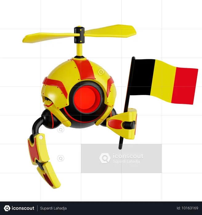 Dron robot sosteniendo la bandera de Bélgica  3D Icon