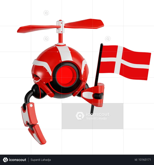 Un drone robot tenant le drapeau du Danemark  3D Icon