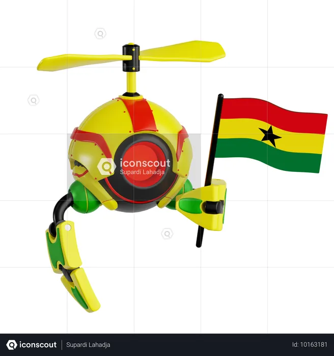 Un drone robot tenant le drapeau du Ghana  3D Icon