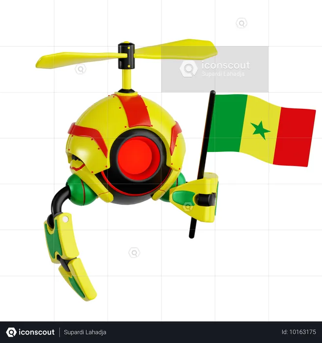 Un drone robot tenant le drapeau sénégalais  3D Icon