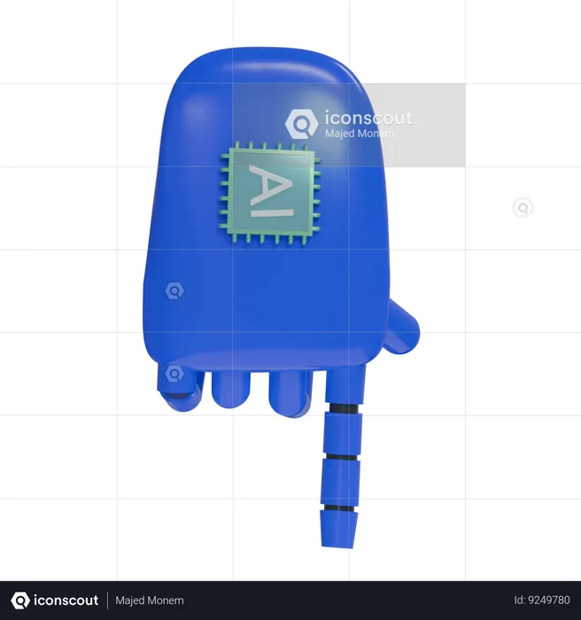 Robot Hand PointDown Blue  3D Icon