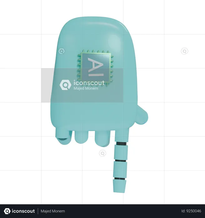 Robot Hand PointDown Cyan  3D Icon