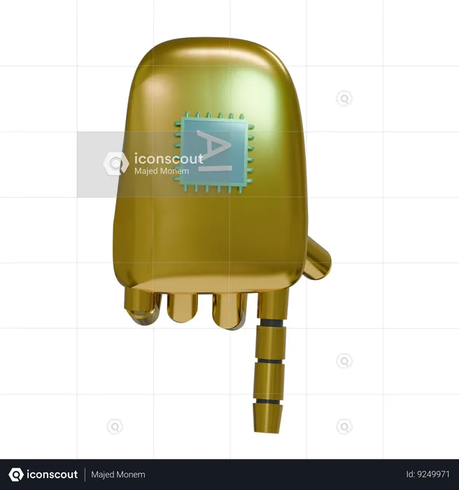 Robot Hand PointDown Gold  3D Icon