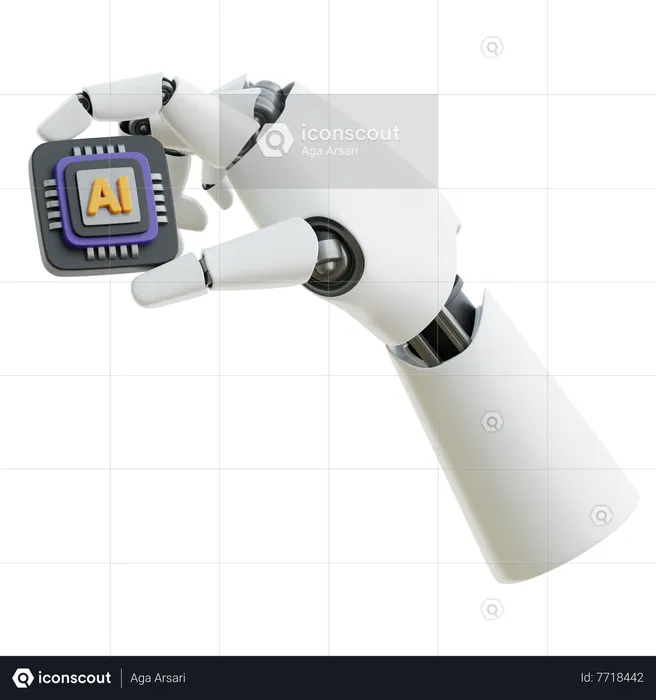 Robot Hand with AI Chip  3D Icon