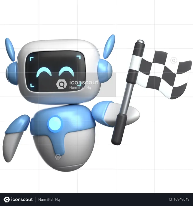 Robot Holding A Checkered Flag  3D Illustration