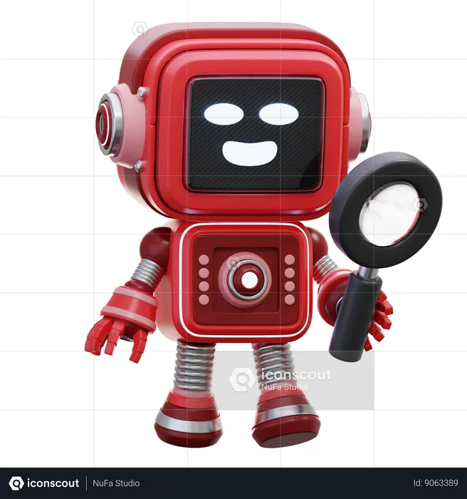 Robot Holding A Magnifying Glass  3D Illustration