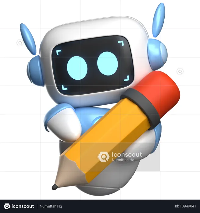 Robot Holding A Pencil  3D Illustration