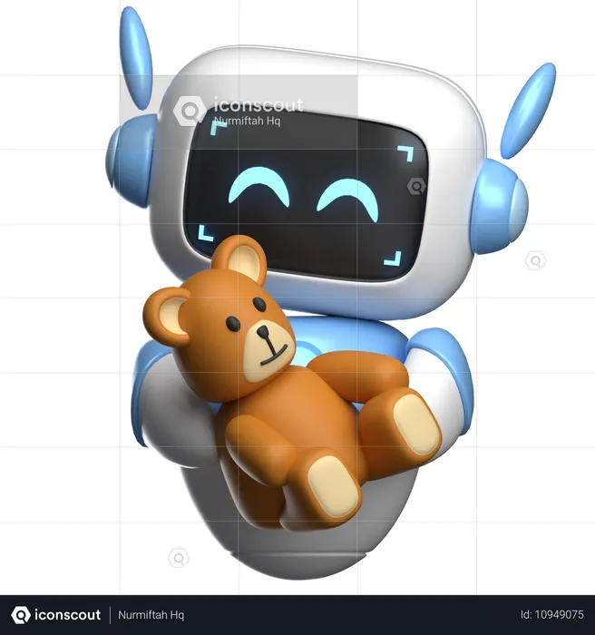 Robot Holding A Teddy Bear  3D Illustration