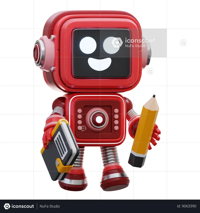Robot Holding Book And Pencil  3D Illustration
