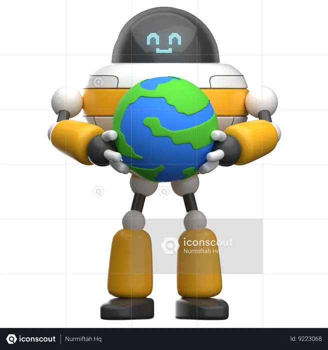 Robot Holding Globe  3D Illustration