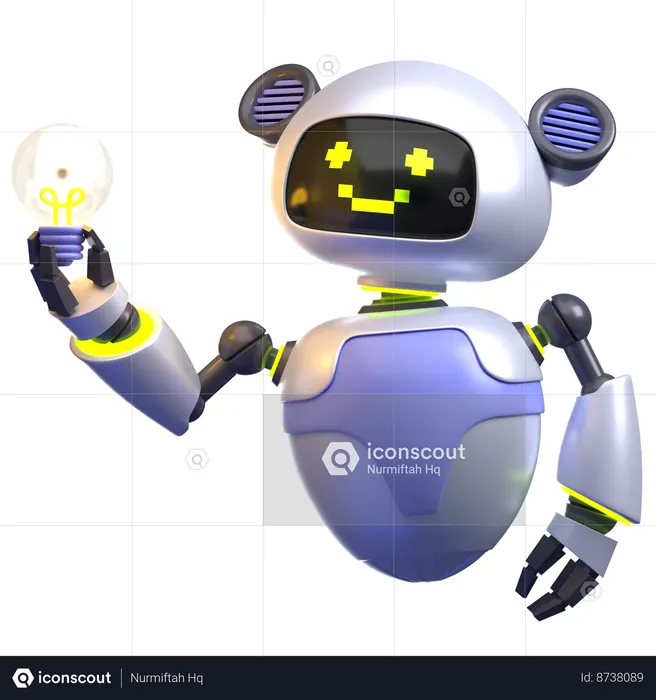 Robot Holding Light Bulb  3D Illustration