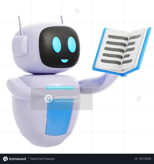 Robot inteligente con libro abierto  3D Icon