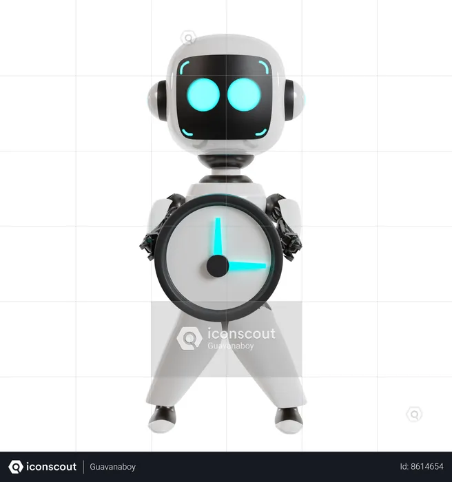 Robot Is Holding Watch  3D Illustration