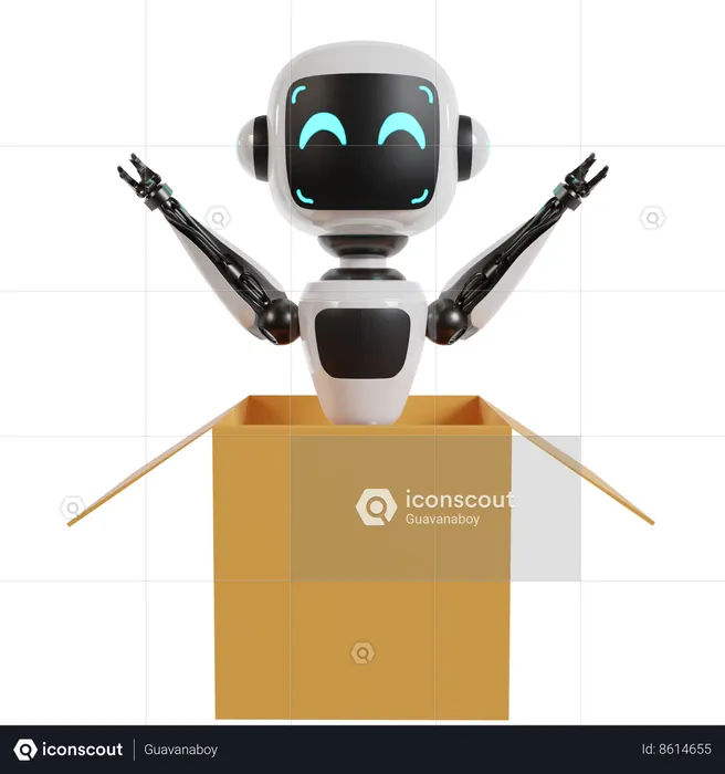 Robot Is Sitting Inside Gift Box  3D Illustration