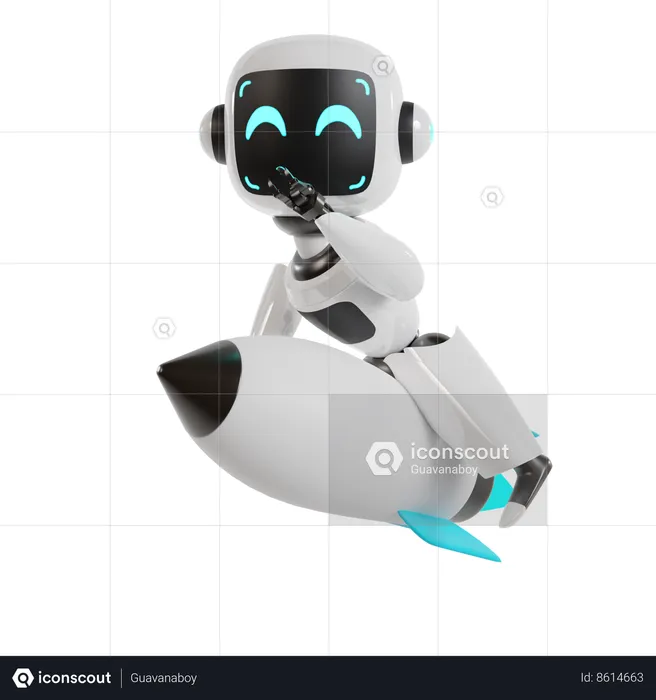 Robot Is Sitting On Missile  3D Illustration
