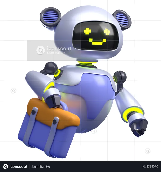 Robot Lifting Briefcase  3D Illustration