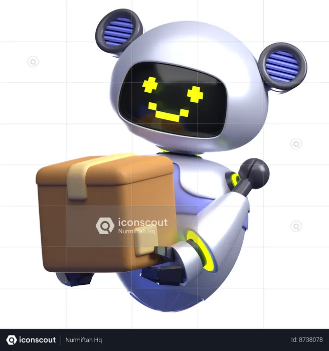 Robot Lifting Package Box  3D Illustration