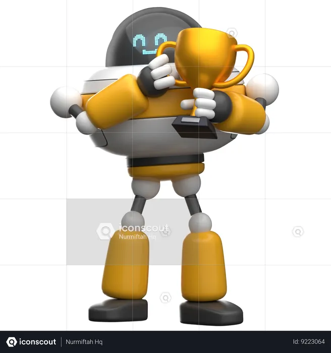 Robot Lifting Trophy  3D Illustration
