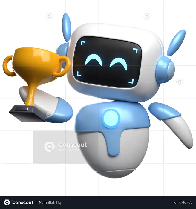 Robot Lifting Trophy  3D Icon