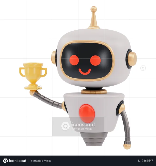 Robot mignon montrant le trophée  3D Illustration