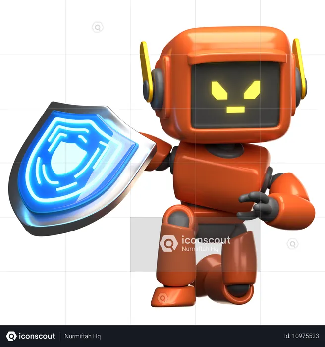 Robot orange avec bouclier  3D Illustration