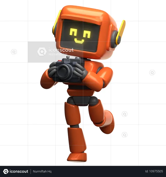 Robot orange avec caméra  3D Illustration