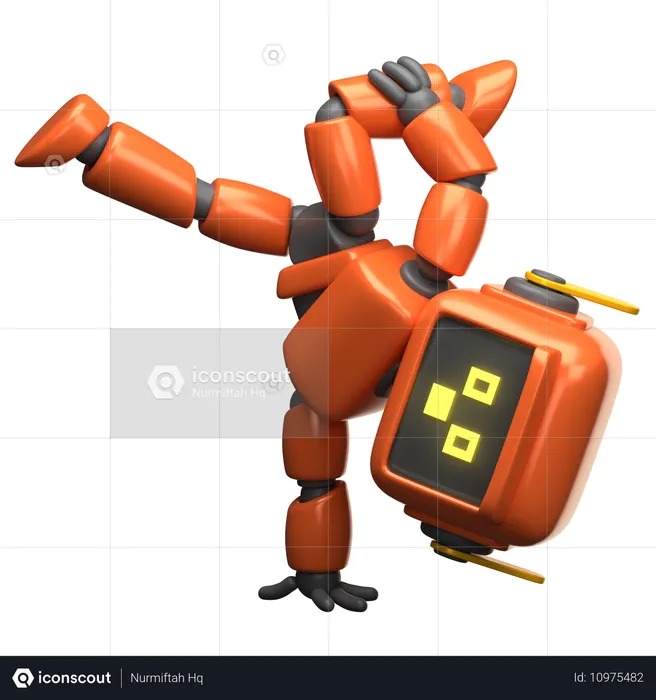 Breakdance du robot orange  3D Illustration