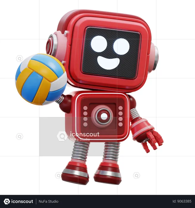 Robot Playing Volleyball  3D Illustration