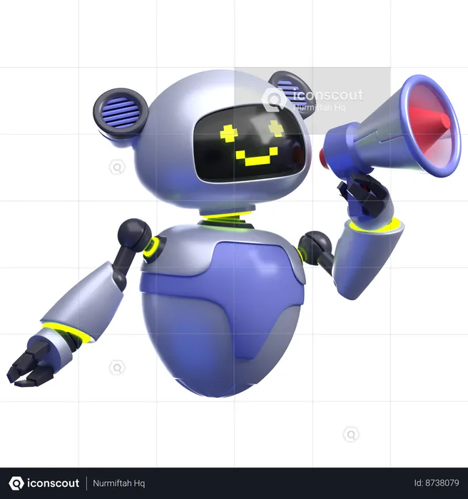 Robot Promotion with Megaphone  3D Illustration