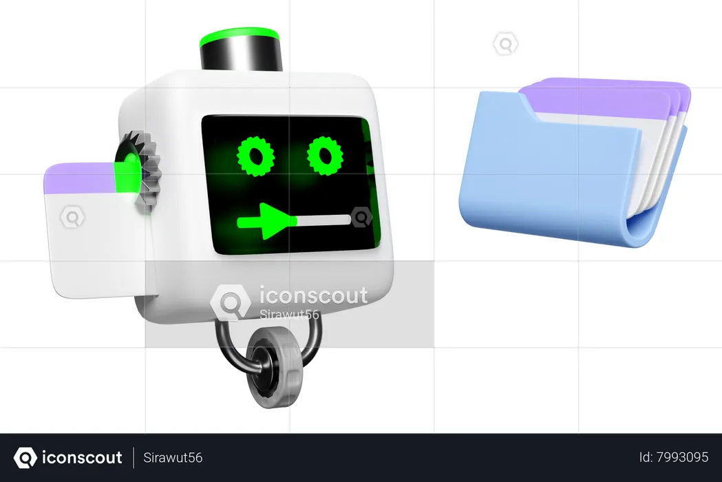 Robot Reading Database  3D Icon