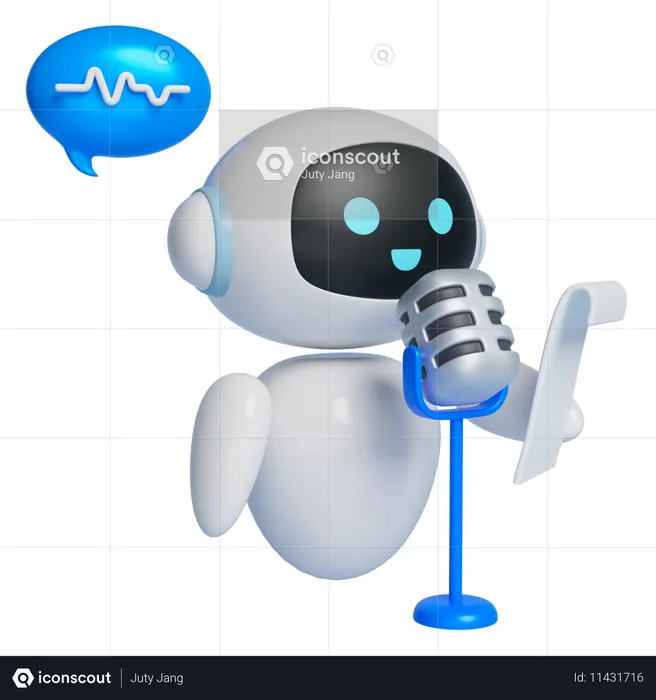 Robot Recording Reading A Script In Mic  3D Icon
