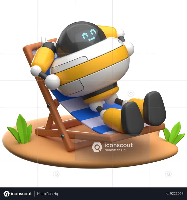 Robot Relax on Beach  3D Illustration