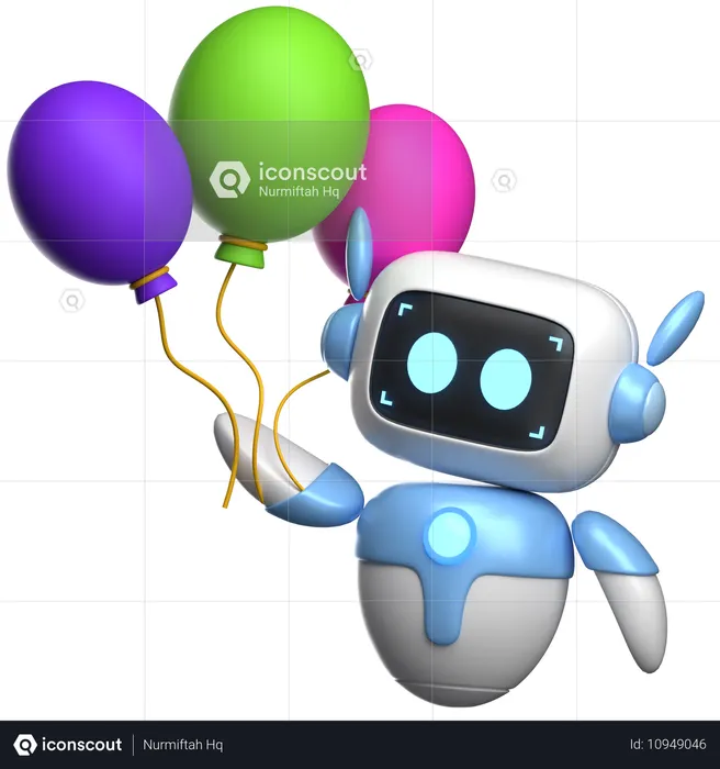 Robot sosteniendo globos  3D Illustration