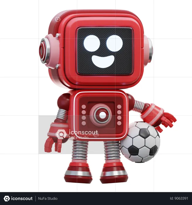 Robot sosteniendo un balón de fútbol  3D Illustration