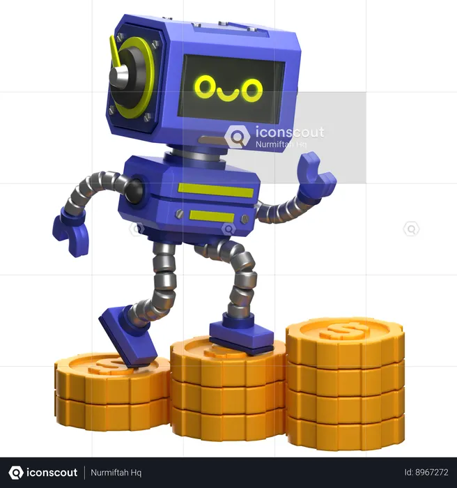 Robot sube escalera de monedas  3D Icon