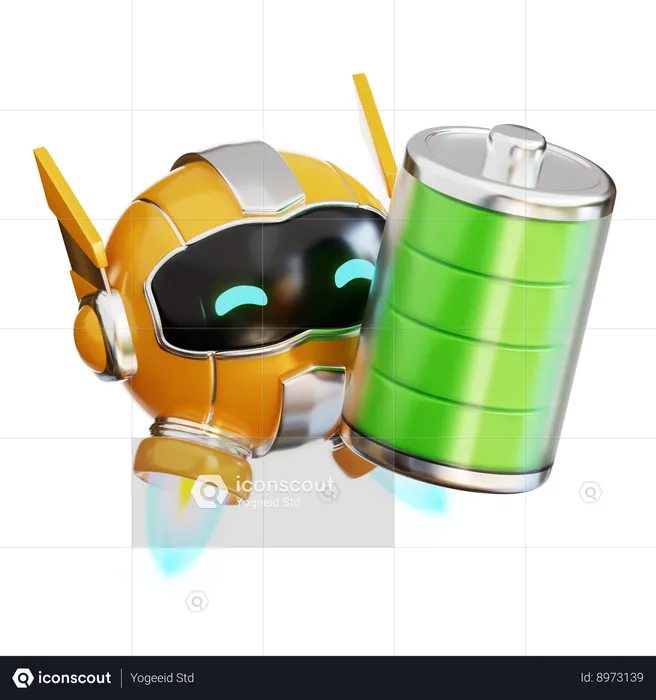 Robot with Full Battery  3D Illustration