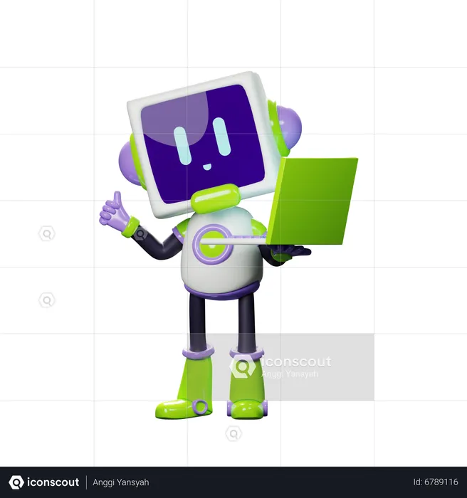 Robot with laptop  3D Illustration