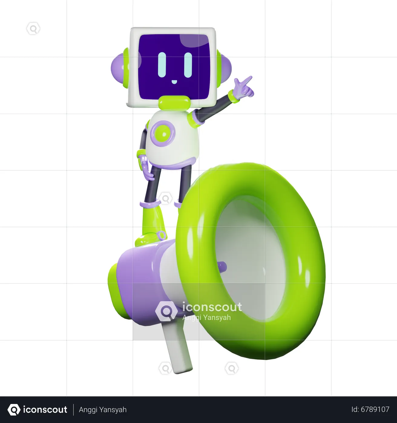 Robot with megaphone 3D Illustration download in PNG, OBJ or Blend format