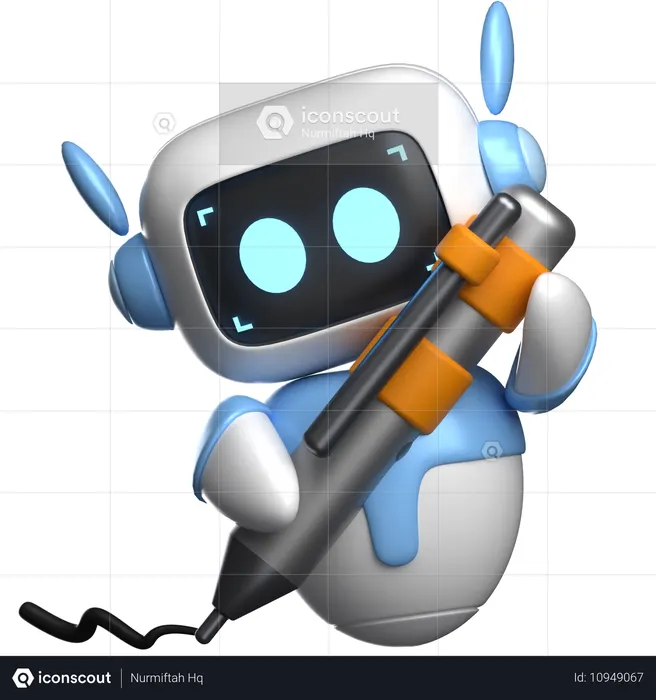 Robot With Pen  3D Illustration