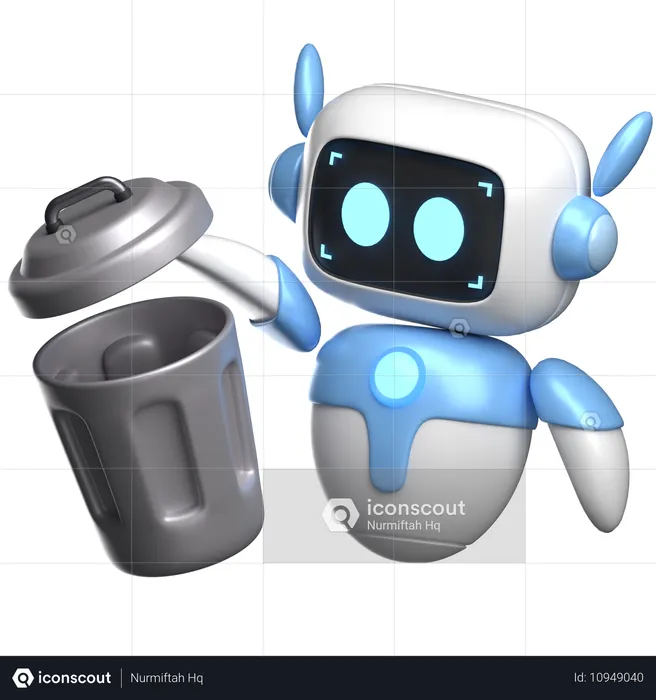 Robot With Trash Can  3D Illustration