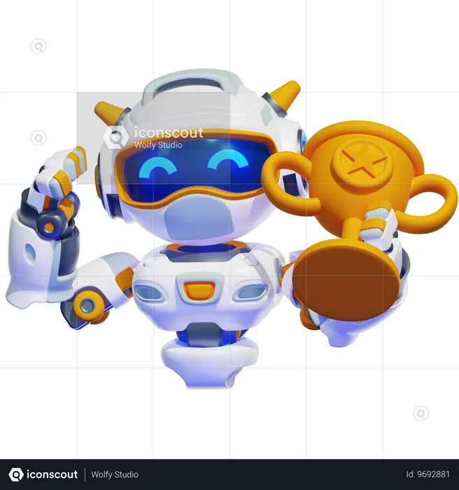 ROBOT WITH TROPHY  3D Illustration