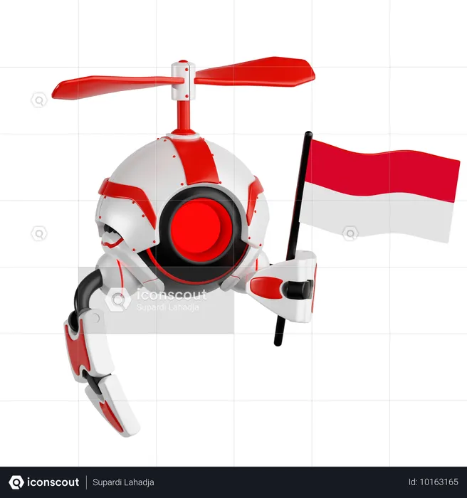 Roboterdrohne mit indonesischer Flagge  3D Icon